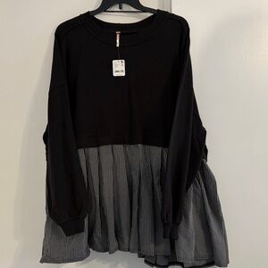 Free People Black and Gray Striped Shirt-dress